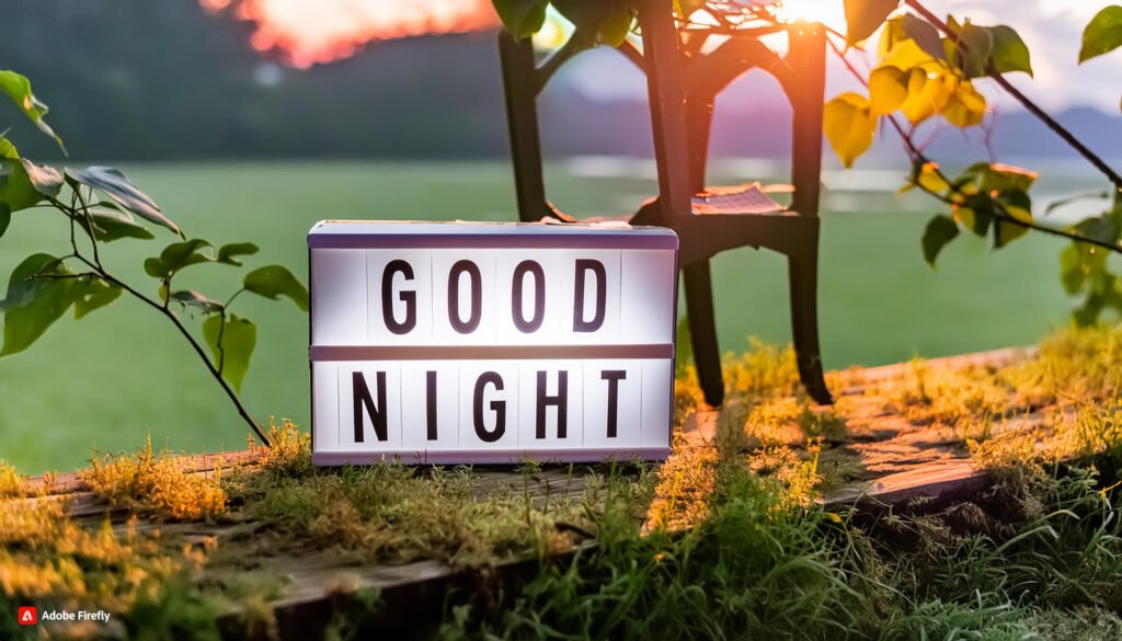 Good Night Images With Love Saying Lovely Words on lightbox in the garden