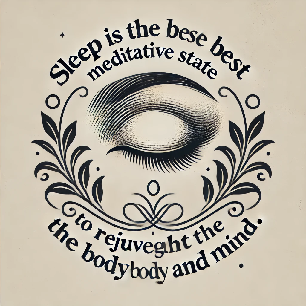 A graphic of a closed eye with the quote, "Sleep is the best meditative state to rejuvenate the body and mind."