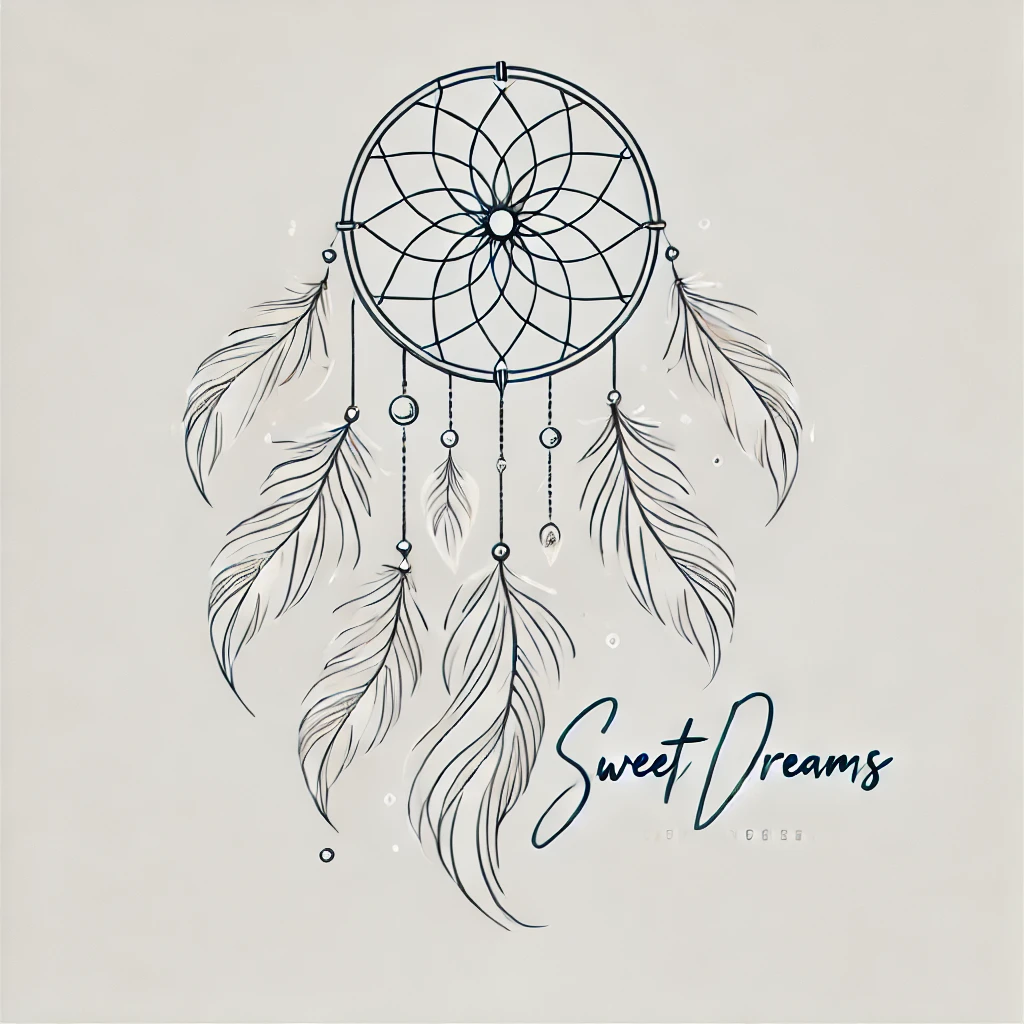 A minimal graphic of a dream catcher with the quote, "Sweet dreams."