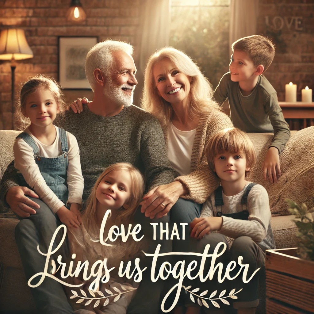 An image of your parents surrounded by grandchildren. Caption it with "Love that brings us together"