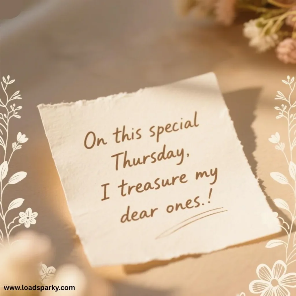 A handwritten note on textured paper reads, On this special Thursday, I treasure my dear ones!, surrounded by floral designs.